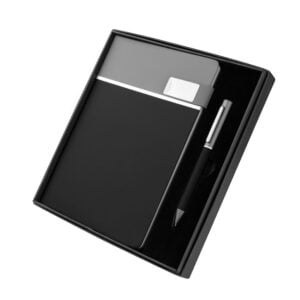 Kit escritório personalizado com caderno em PU e caneta metálica
