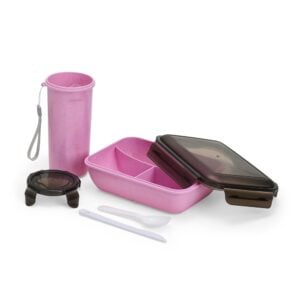 Kit com copo salada e marmita em fibra de bambu personalizado
