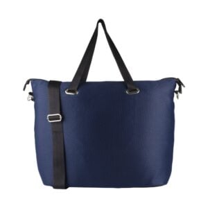 Bolsa esportiva e academia personalizada em tecido mesh azul marinho, vista frontal