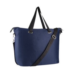 Bolsa esportiva e academia personalizada em tecido mesh azul marinho com alça de ombro na diagonal