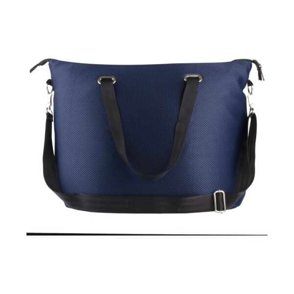 Bolsa esportiva e academia personalizada em tecido mesh azul marinho com alças de mão e base reforçada