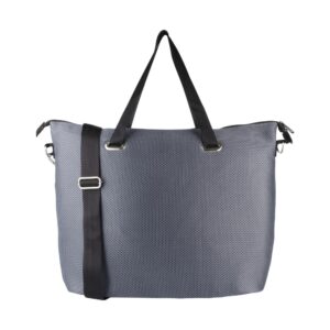 Bolsa esportiva e academia personalizada em tecido mesh cinza, vista frontal