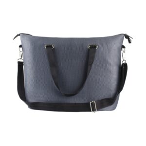 Bolsa esportiva e academia personalizada em tecido mesh cinza com alças de mão e base reforçada