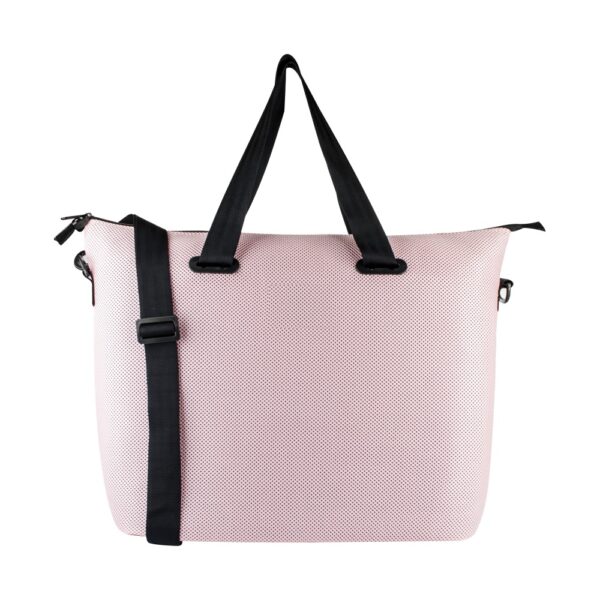 Bolsa esportiva e academia personalizada em tecido mesh rosa com alça de ombro regulável