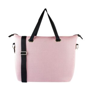 Bolsa esportiva e academia personalizada em tecido mesh rosa, vista frontal