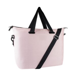 Bolsa esportiva e academia personalizada em tecido mesh rosa com alça de ombro na diagonal