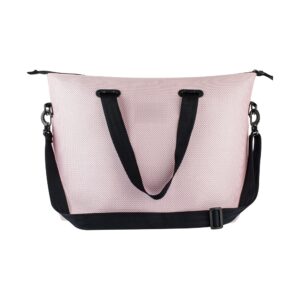 Bolsa esportiva e academia personalizada em tecido mesh rosa com alças de mão e base reforçada