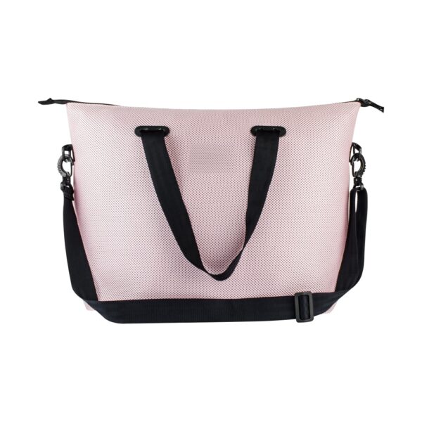 Bolsa esportiva e academia personalizada em tecido mesh rosa com alças de mão e base reforçada