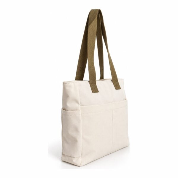 Bolsa tote personalizada em lona de algodão cru, vista lateral