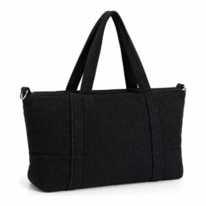 Bolsa tote personalizada em veludo cotelê preto, vista frontal