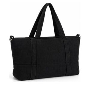 Bolsa tote personalizada em veludo cotelê preto, vista frontal