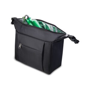Bolsa térmica personalizada BT318P aberta, mostrando o forro térmico e uma garrafa