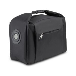 Bolsa térmica personalizada BT318P preta com marcador de temperatura embutido, vista em perspectiva