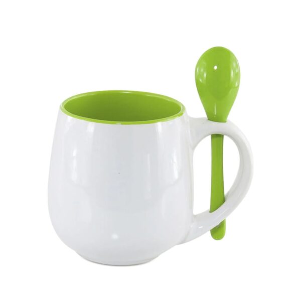Caneca Belly 350ml com Colher e Interior Colorido Personalizada CA0334, verde claro (9422)