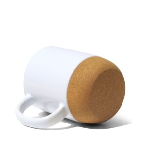 Caneca de Cerâmica 400ml com Base de Cortiça Personalizada CA0331, branca (detalhe) (11778)