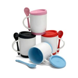 Caneca de Cerâmica com Colher, Tampa e Base de Silicone Personalizada CA0325