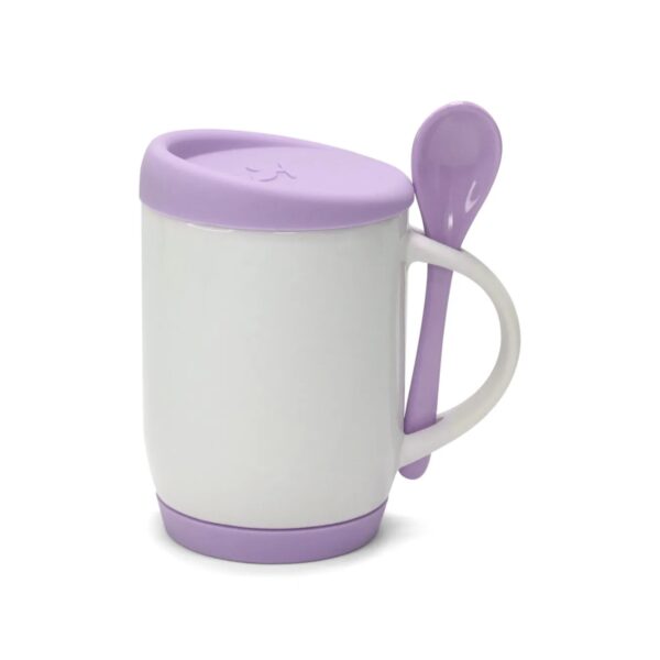 Caneca de Cerâmica com Colher, Tampa e Base de Silicone Personalizada CA0325, lilás (12081)