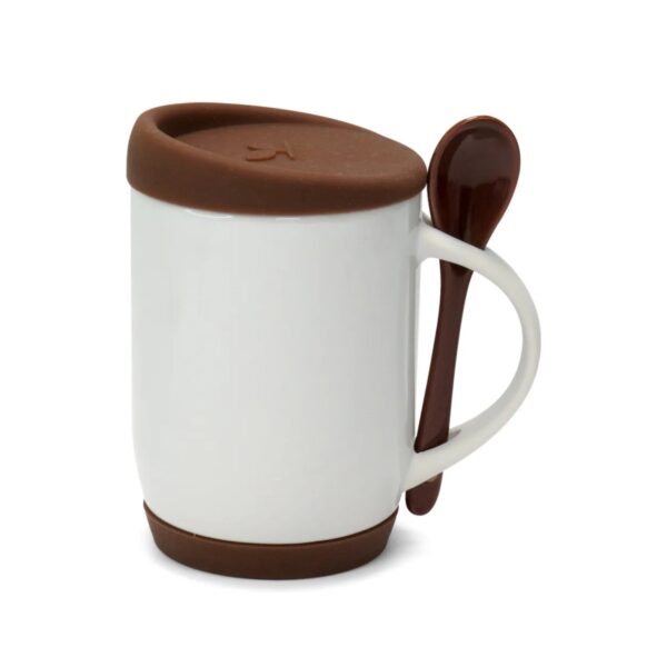 Caneca de Cerâmica com Colher, Tampa e Base de Silicone Personalizada CA0325, marrom (11796)
