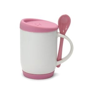 Caneca de Cerâmica com Colher, Tampa e Base de Silicone Personalizada CA0325, rosa (11818)