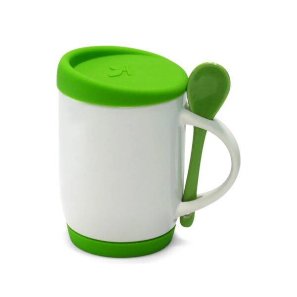 Caneca de Cerâmica com Colher, Tampa e Base de Silicone Personalizada CA0325, verde claro (11799)
