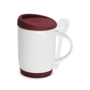 Caneca de Cerâmica com Colher, Tampa e Base de Silicone Personalizada CA0325, vinho (12083)