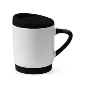 Caneca de Cerâmica com Tampa e Alça de Silicone Personalizada CA0327, preta (11811)