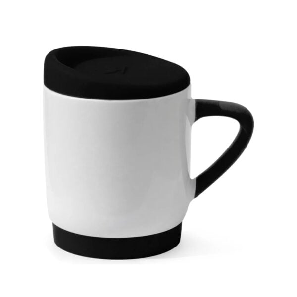 Caneca de Cerâmica com Tampa e Alça de Silicone Personalizada CA0327, preta (11811)