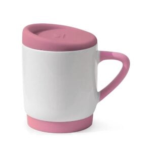 Caneca de Cerâmica com Tampa e Alça de Silicone Personalizada CA0327, rosa (11812)