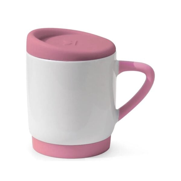 Caneca de Cerâmica com Tampa e Alça de Silicone Personalizada CA0327, rosa (11812)