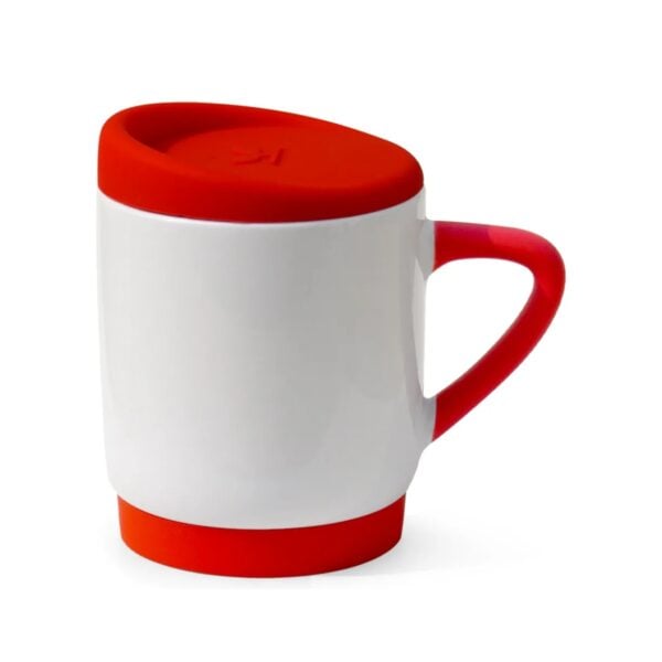 Caneca de Cerâmica com Tampa e Alça de Silicone Personalizada CA0327, vermelha (11813)