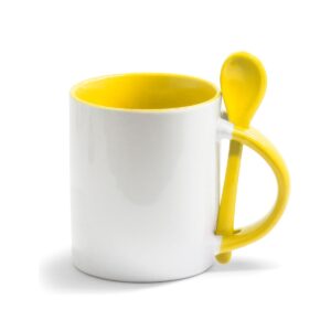 Caneca Reta 325ml com Colher, Alça e Interior Coloridos Personalizada CA0329, amarela (10602)