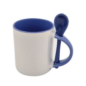 Caneca Reta 325ml com Colher, Alça e Interior Coloridos Personalizada CA0329, azul (11632)