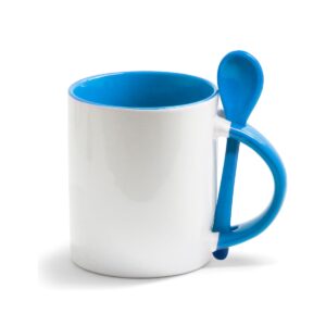 Caneca Reta 325ml com Colher, Alça e Interior Coloridos Personalizada CA0329, azul claro (10587)