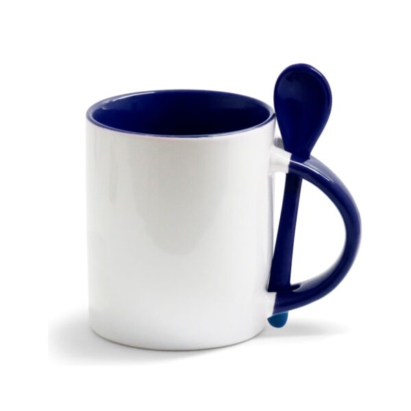 Caneca Reta 325ml com Colher, Alça e Interior Coloridos Personalizada CA0329, azul escuro (10588)