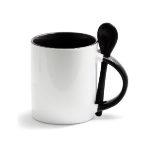 Caneca Reta 325ml com Colher, Alça e Interior Coloridos Personalizada CA0329, preto (10599)