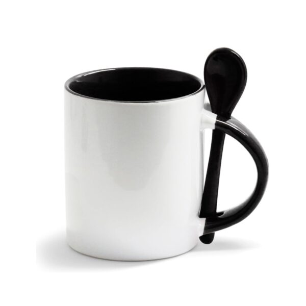 Caneca Reta 325ml com Colher, Alça e Interior Coloridos Personalizada CA0329, preto (10599)