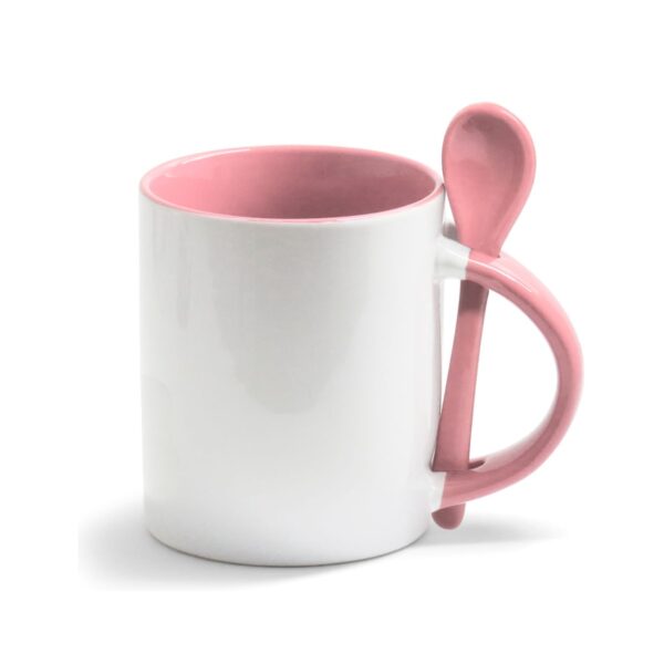Caneca Reta 325ml com Colher, Alça e Interior Coloridos Personalizada CA0329, rosa (10601)