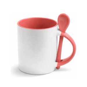 Caneca Reta 325ml com Colher, Alça e Interior Coloridos Personalizada CA0329, rosa coral (12717)