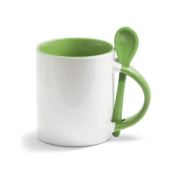 Caneca Reta 325ml com Colher, Alça e Interior Coloridos Personalizada CA0329, verde claro (11713)