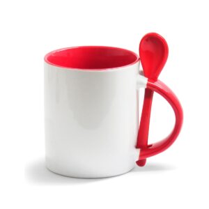 Caneca Reta 325ml com Colher, Alça e Interior Coloridos Personalizada CA0329, vermelha (10603)