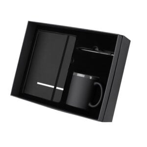 Kit escritório personalizado com caderno A5, caneca de cerâmica e caneta