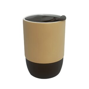 Copo de Cerâmica Fosco 325ml com Tampa Acrílica e Base de Silicone Personalizado CA0328, bege (12278)