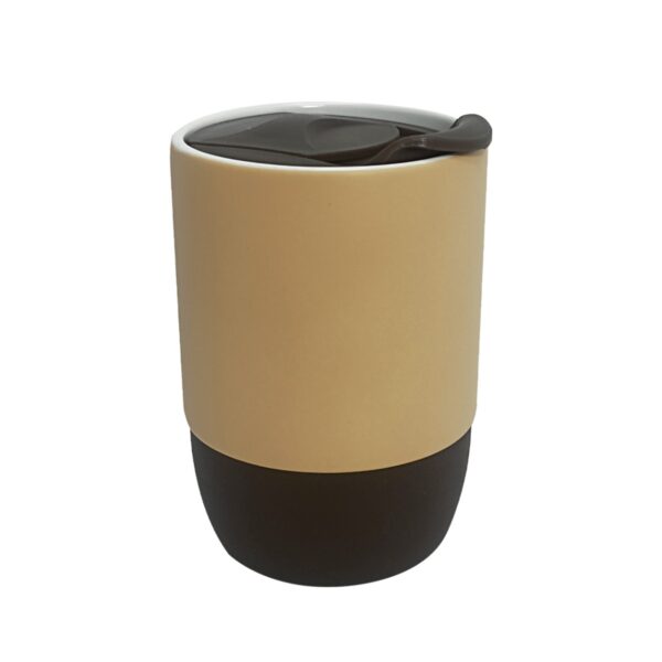 Copo de Cerâmica Fosco 325ml com Tampa Acrílica e Base de Silicone Personalizado CA0328, bege (12278)