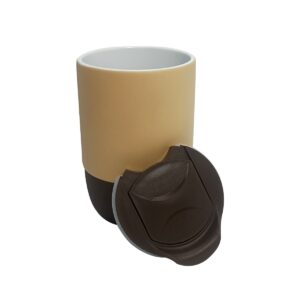 Copo de Cerâmica Fosco 325ml com Tampa Acrílica e Base de Silicone Personalizado CA0328, bege (aberto) (12278)