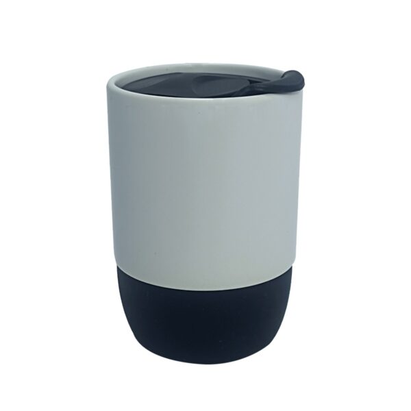 Copo de Cerâmica Fosco 325ml com Tampa Acrílica e Base de Silicone Personalizado CA0328, branco (12276)