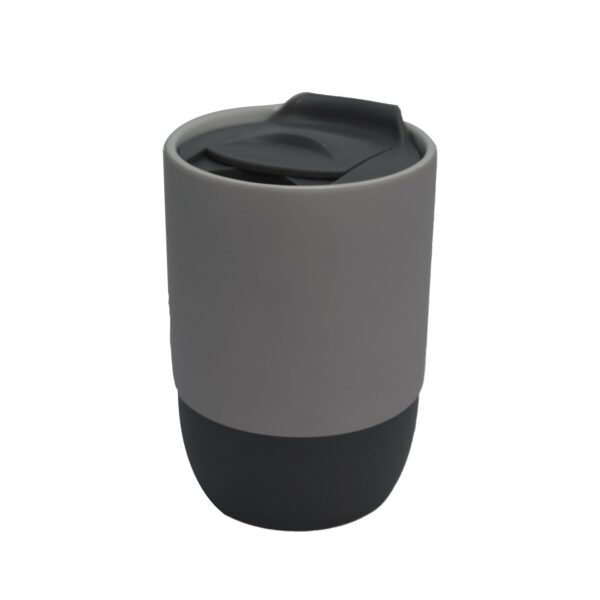 Copo de Cerâmica Fosco 325ml com Tampa Acrílica e Base de Silicone Personalizado CA0328, cinza (12277)