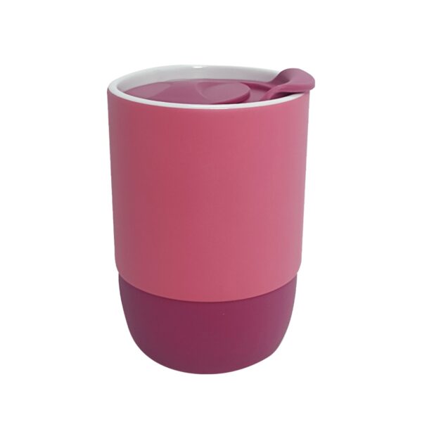 Copo de Cerâmica Fosco 325ml com Tampa Acrílica e Base de Silicone Personalizado CA0328, rosa (12295)