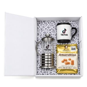 Kit Café com Prensa Francesa e Biscoitos Personalizado KT109, caixa aberta