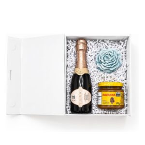 Kit Espumante Rosé com Vela e Doce de Leite Personalizado KT103MINI, caixa aberta