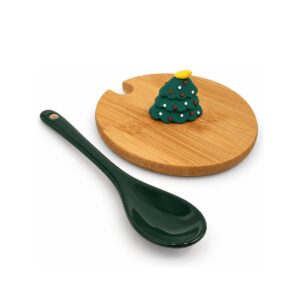 Kit Tampa de Bambu e Colher Natalino para Caneca CA0337, árvore de natal (13104)